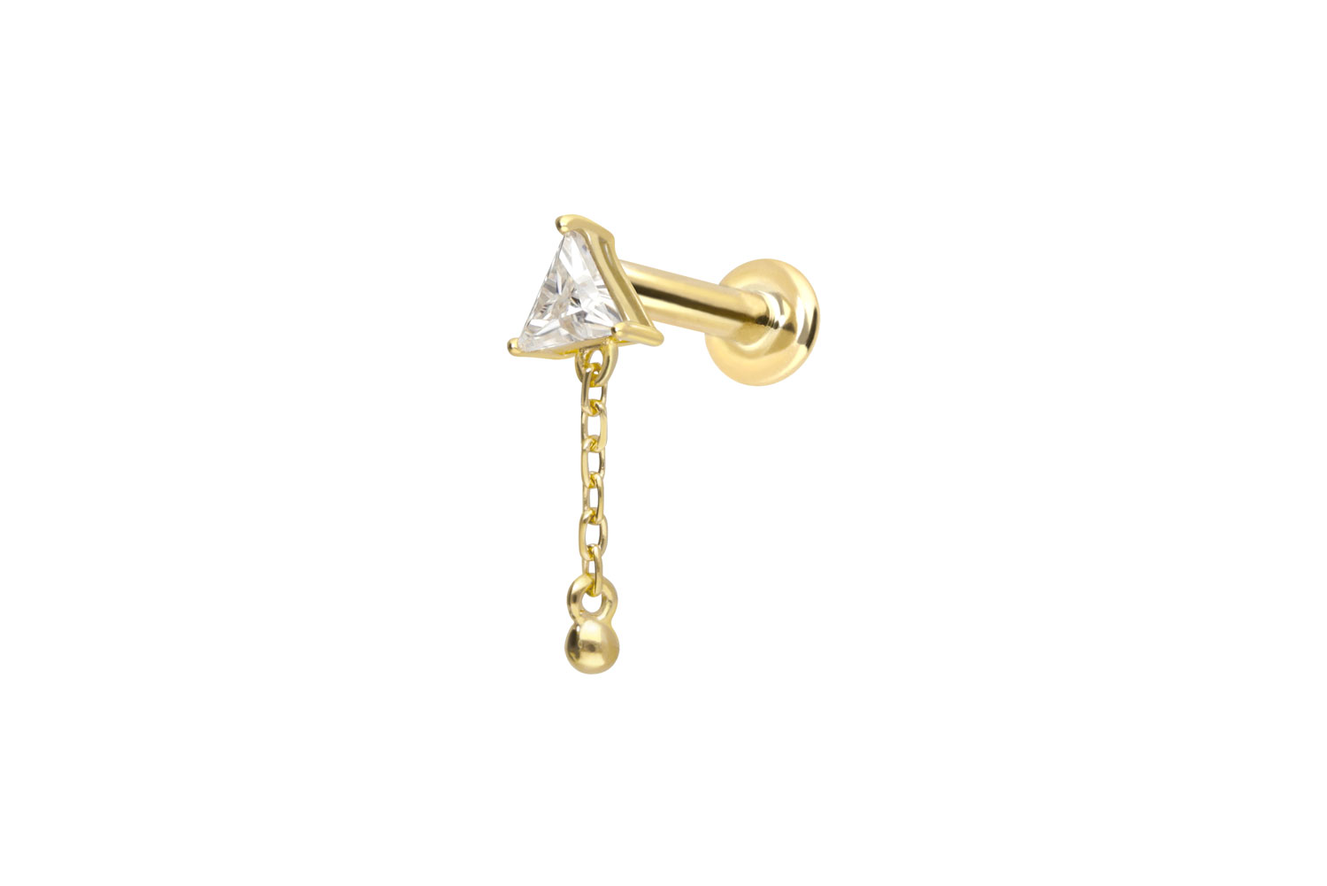 14 Karat Gold Labret Piercing mit Innengewinde MOISSANIT-DREIECK + KETTE